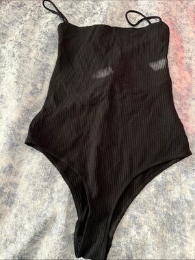 Reformation Black Ribbed Bodysuit